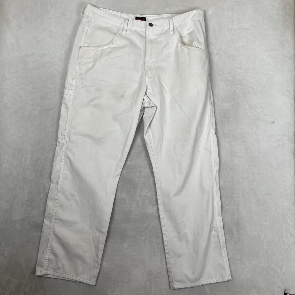Wrangler Carpenter Painters Pants Mens 38x32 White Relaxed Fit Paint Stained